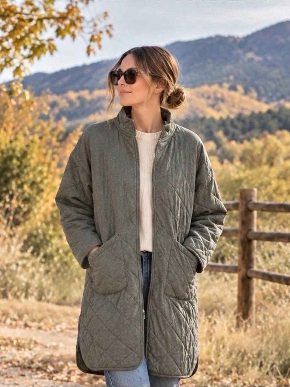 Z Supply Catharina Quilted Long Jacket in Olive Green NWT